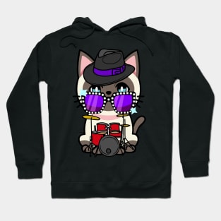 Funny siamese cat is playing the drums Hoodie